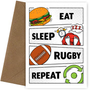 Rugby Birthday Card for Son Adult Grandson - Eat Sleep Rugby Repeat