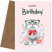 Cat Birthday Card - Floral Birthday from the Cat to a Mum, Auntie or Sister