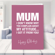 funny mum birthday card shown in a living room