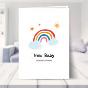 new baby card shown in a living room