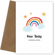 Unisex New Baby Card for Girl or Boy - Rainbows and Stars