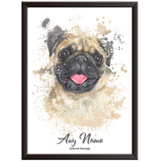 Personalised Pug Dog Watercolour Print