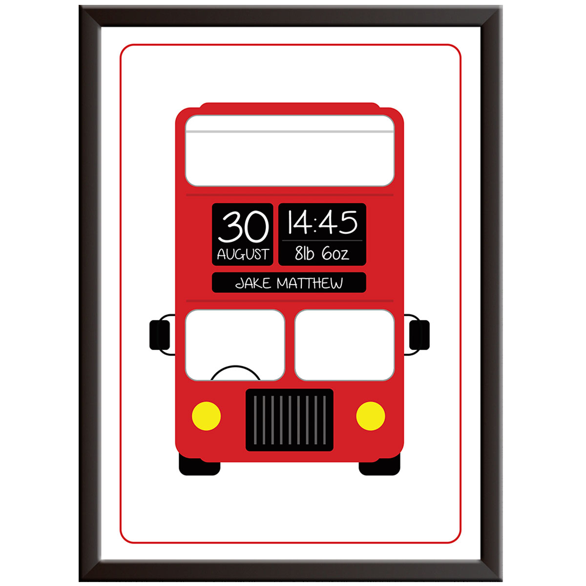 Personalised Red Bus Christening Print