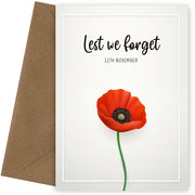 Remembrance Day Card for Mum or Dad - Single Poppy