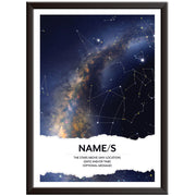 Personalised Star Map Poster - Star Constellations and Night Sky (Torn Design)