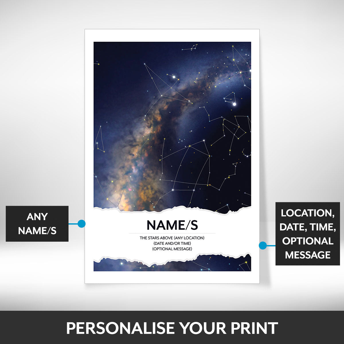 What can be personalised on this night sky poster