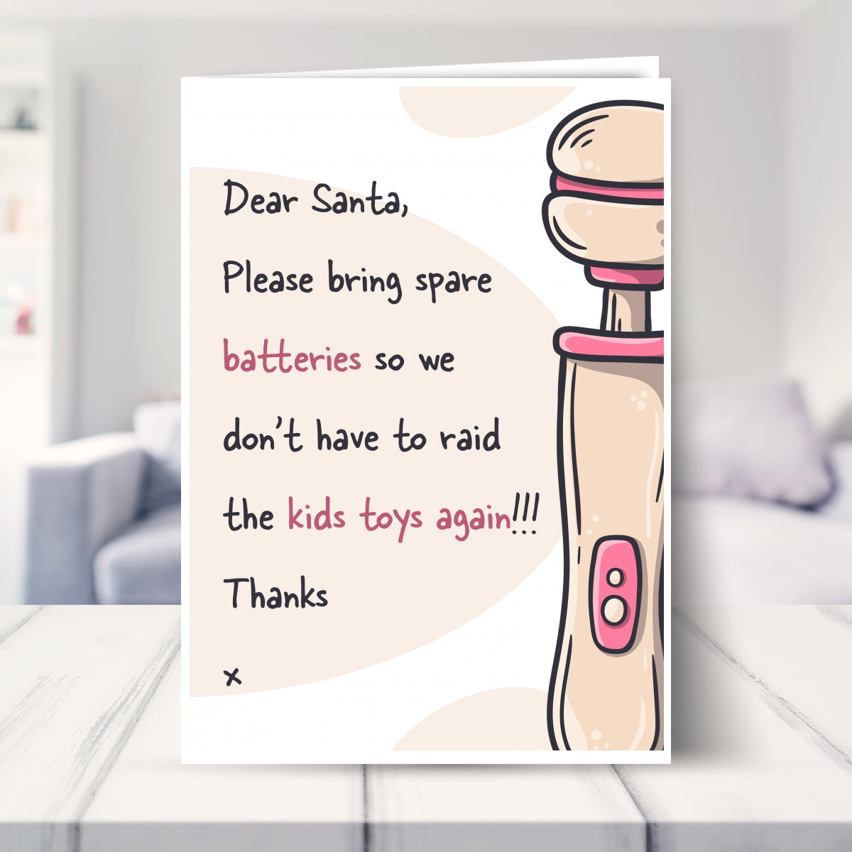 funny christmas card shown in a living room