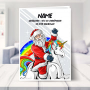 unicorn christmas card shown in a living room