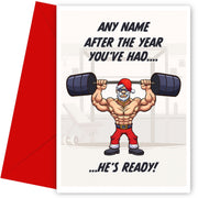 Personalised Christmas Card - Santa Weight Training