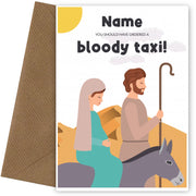 Funny Christmas Cards - Religious Card of Mary and Joseph (Taxi)