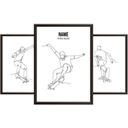 Minimal Line Art Print Set - Skateboarding