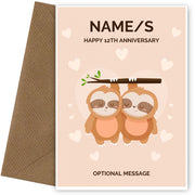 Sloth 12th Wedding Anniversary Card for Couples