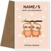 Sloth 14th Wedding Anniversary Card for Couples