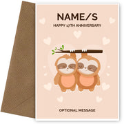 Sloth 17th Wedding Anniversary Card for Couples
