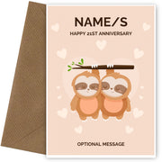 Sloth 21st Wedding Anniversary Card for Couples