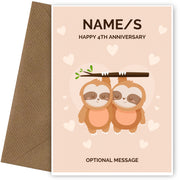 Sloth 4th Wedding Anniversary Card for Couples