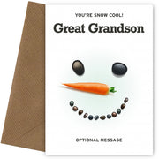Merry Christmas Card for Great Grandson - Snowman Face