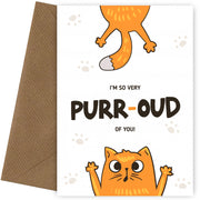 I'm Very Proud of You Card for Daughter Granddaughter Son Grandson - Funny Cat Purr-oud
