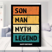 son birthday cards shown in a living room