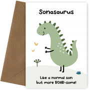Son Birthday Card from Mum, Dad or Parents - Sonasaurus Card