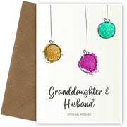Modern Christmas Card for Granddaughter & Husband - Splatter Baubles
