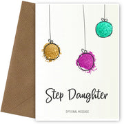 Modern Christmas Card for Step Daughter - Splatter Baubles