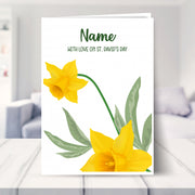 daffodil st davids day card shown in a living room