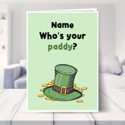 funny st patricks day card shown in a living room