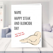 steak and bj card shown in a living room
