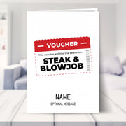 steak and bj voucher shown in a living room