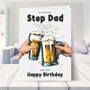 step dad birthday card shown in a living room