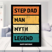 step dad birthday cards shown in a living room