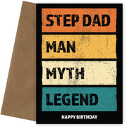 Funny Step Dad Birthday Cards - Man Myth Legend - Happy Birthday From Step Son or Daughter