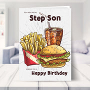 step son birthday card shown in a living room