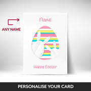 What can be personalised on this funny easter cards