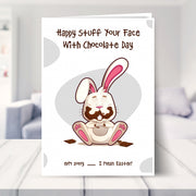 funny easter card shown in a living room
