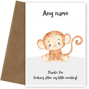 Single Thank You Card - A Personalised Thank You for Looking After My Little Monkey