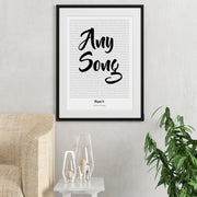 personalised song lyric print shown in a living room