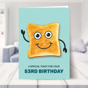 53rd birthday card shown in a living room