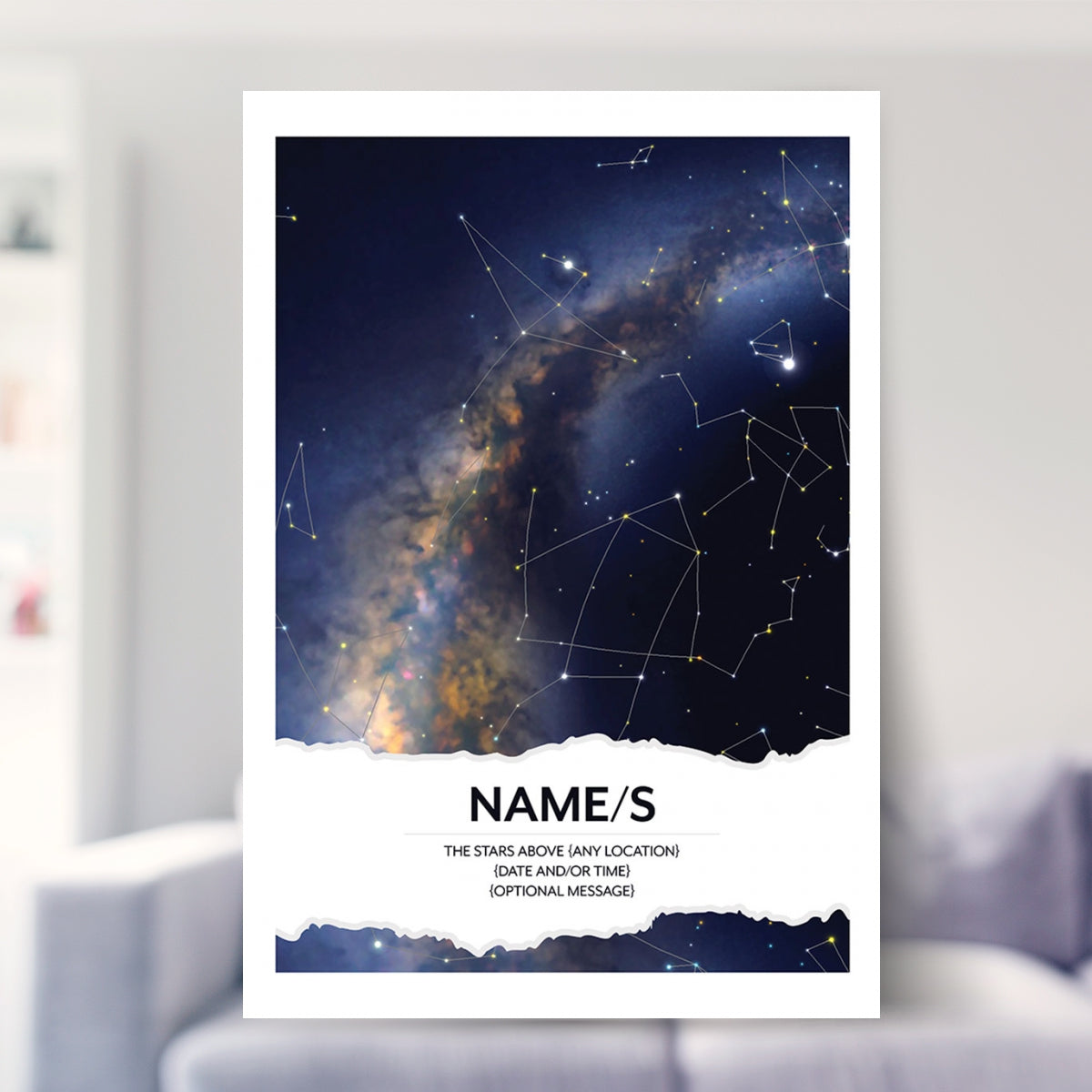 the night we met star map poster shown in a living room