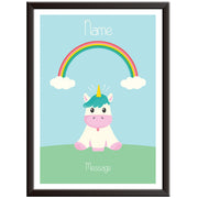 Personalised Unicorn and Rainbows Christening Print