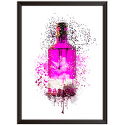 Hot Pink Gin Poster - Alcohol Bottle Watercolour Wall Art Print