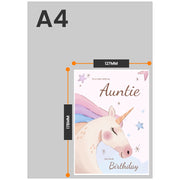 The size of this unicorn birthday cards auntie is 7 x 5" when folded