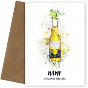 Beer Birthday Card - Watercolour Beer Bottle with Lime Greetings Cards