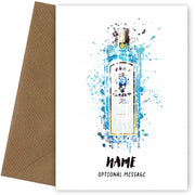Blue Gin Birthday Card - Watercolour Gin Bottle Greetings Card