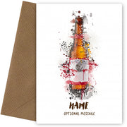 Beer Birthday Card - Brown and Red Watercolour Beer Bottle Greetings Cards