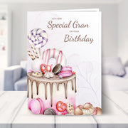 gran birthday card shown in a living room