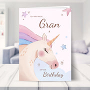 Gran birthday cards shown in a living room