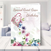 great gran birthday card shown in a living room