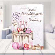 great granddaughter birthday card shown in a living room